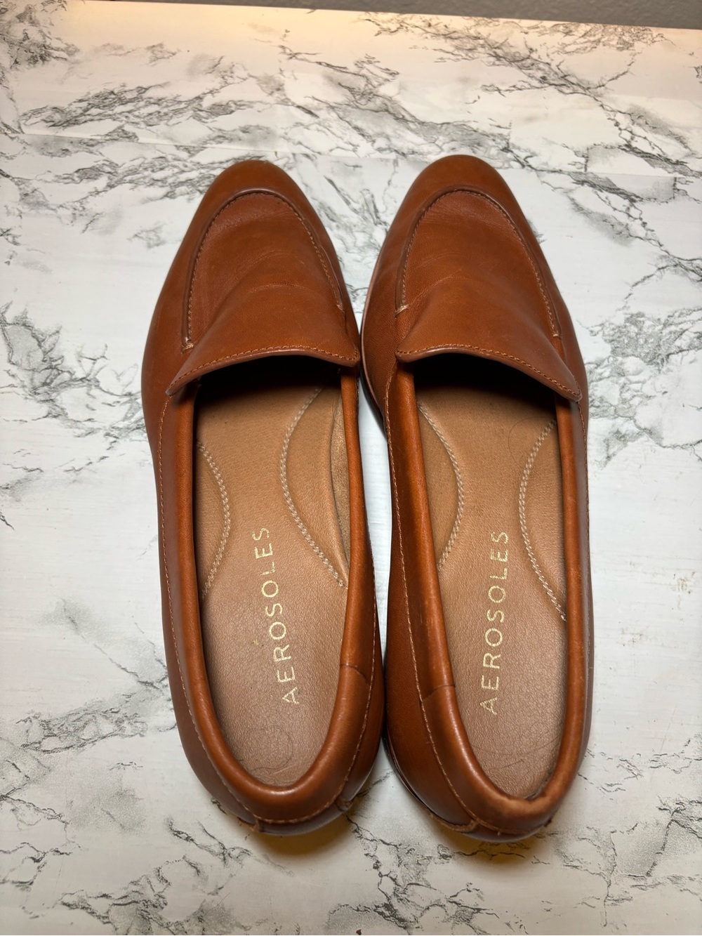 AEROSOLES Cognac Leather Slip-On Loafers